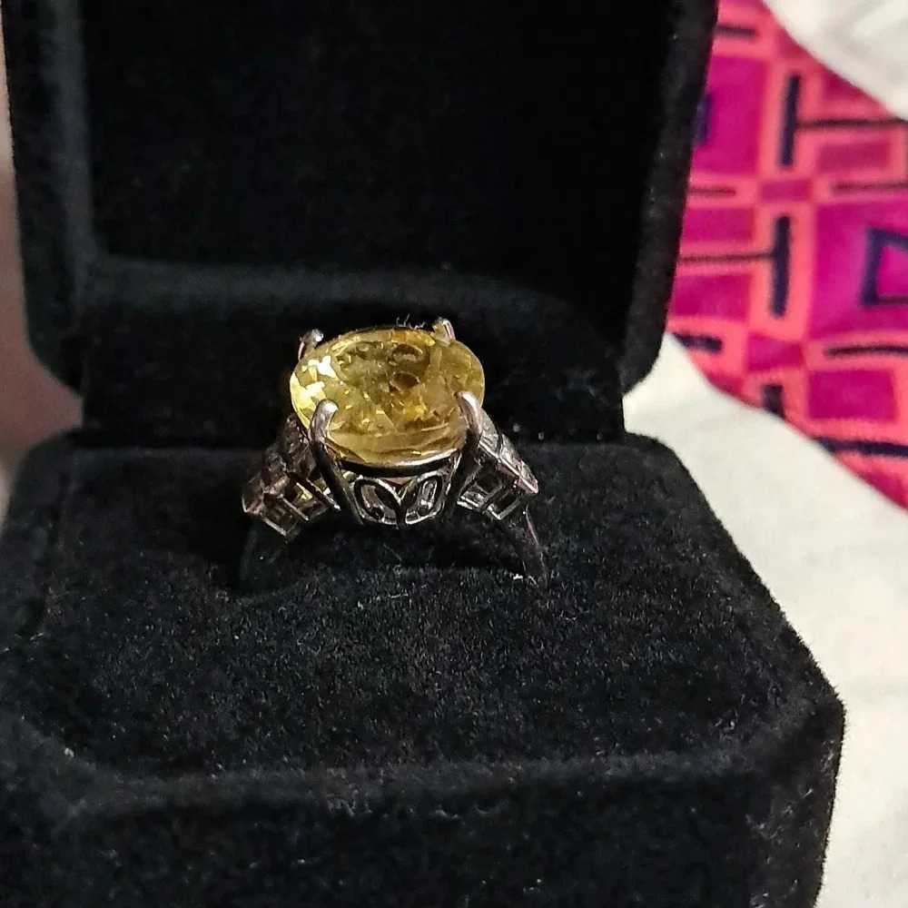 Natural Canary Fluorite & White Zircon Ring - Picture 6 of 10